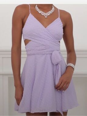 Lucy in the Sky Lilac Wrap Mini Dress with Tie Detail